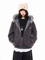 Striped Bunny Hood Fleece Lined Hoodie   OL2012