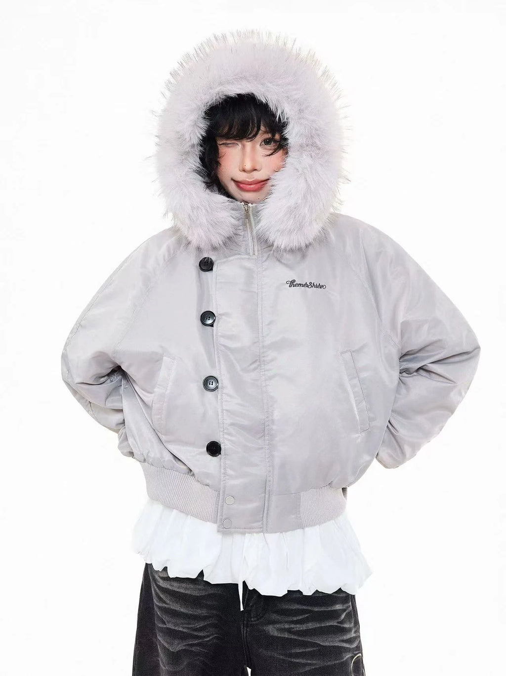 Vintage Embroidered Fur Hood Parka Jacket   OL2013