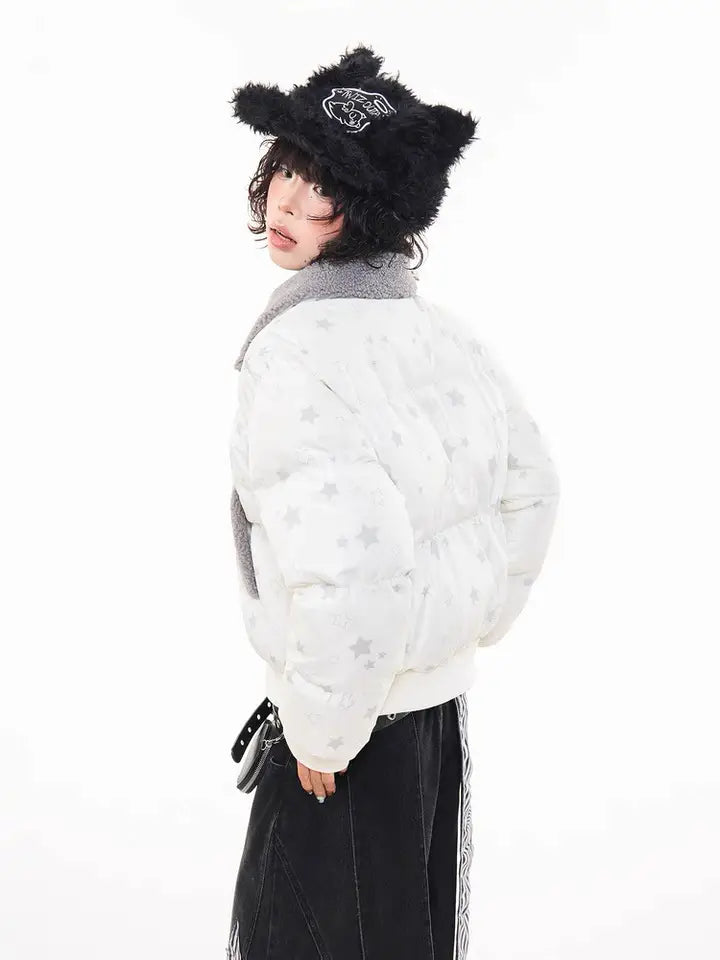Star Puffer Jacket with Faux-Fur Collar   OL2009