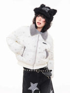 Star Puffer Jacket with Faux-Fur Collar   OL2009