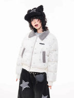 Star Puffer Jacket with Faux-Fur Collar   OL2009