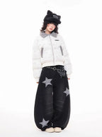 Star Puffer Jacket with Faux-Fur Collar   OL2009
