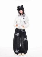 Star Puffer Jacket with Faux-Fur Collar   OL2009
