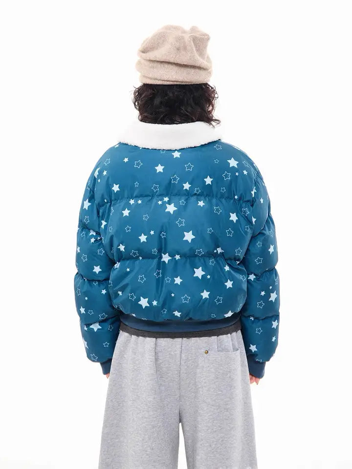 Star Puffer Jacket with Faux-Fur Collar   OL2009