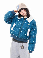 Star Puffer Jacket with Faux-Fur Collar   OL2009
