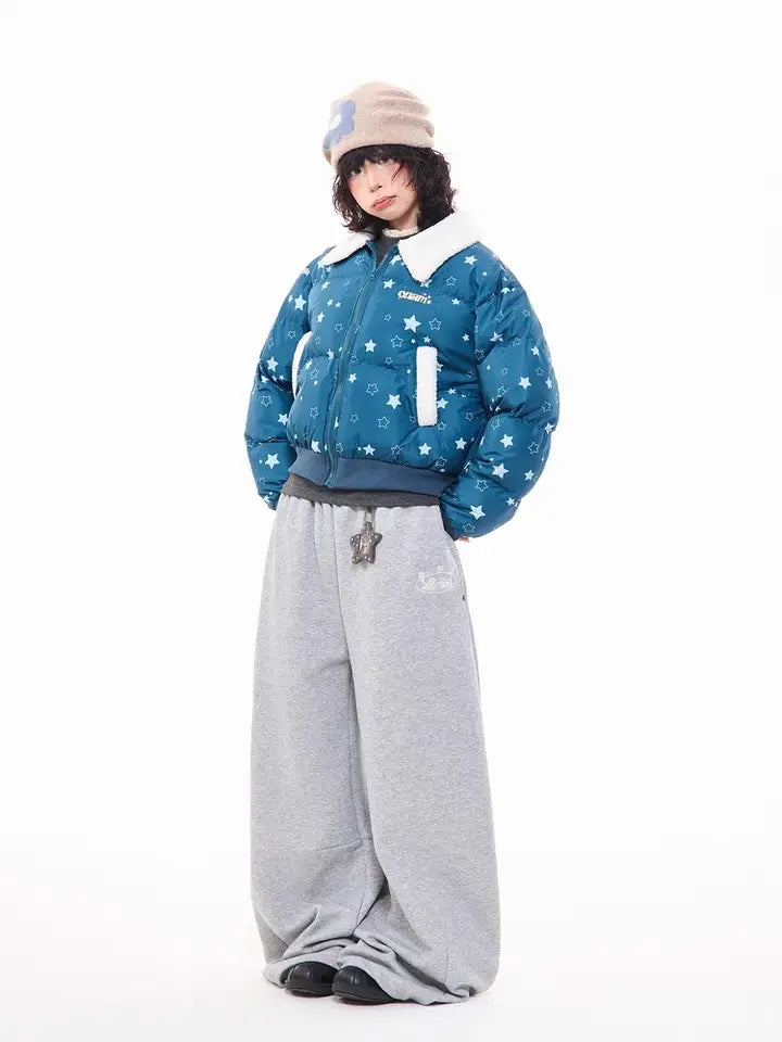 Star Puffer Jacket with Faux-Fur Collar   OL2009