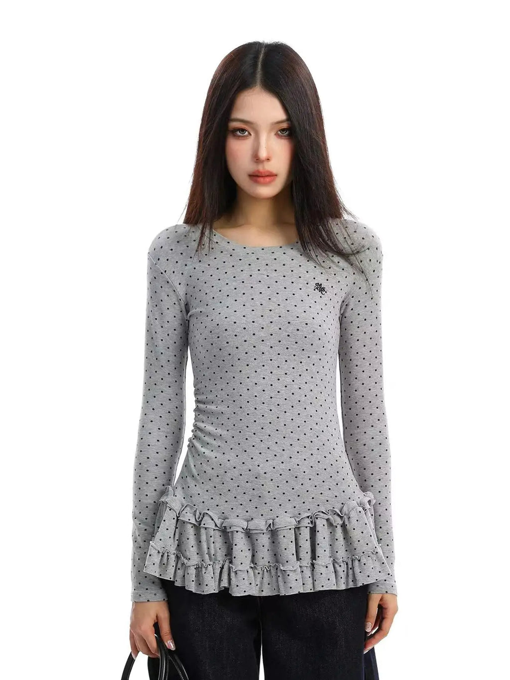 Ruffled Polka Dot Slim Fit Top   OL2014