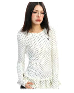 Ruffled Polka Dot Slim Fit Top   OL2014