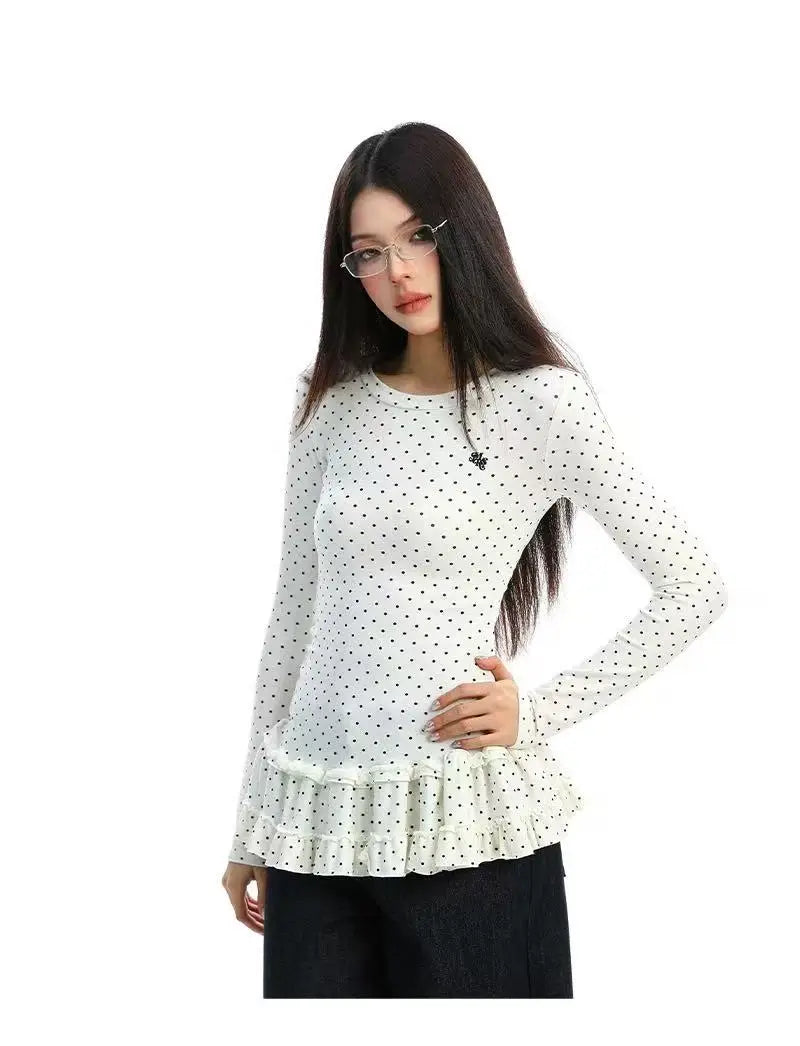 Ruffled Polka Dot Slim Fit Top   OL2014