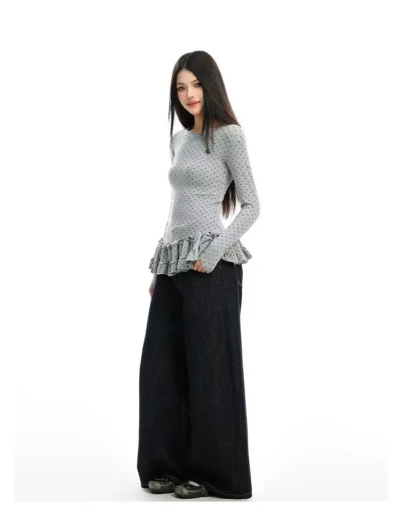 Ruffled Polka Dot Slim Fit Top   OL2014