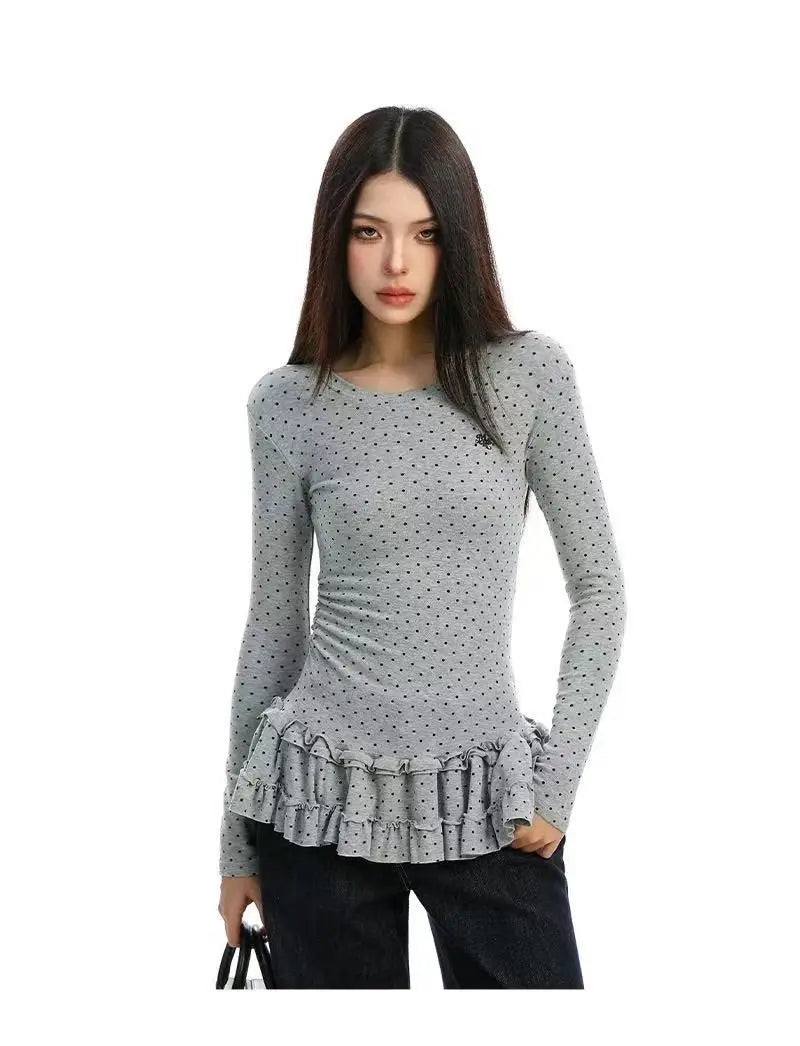 Ruffled Polka Dot Slim Fit Top   OL2014