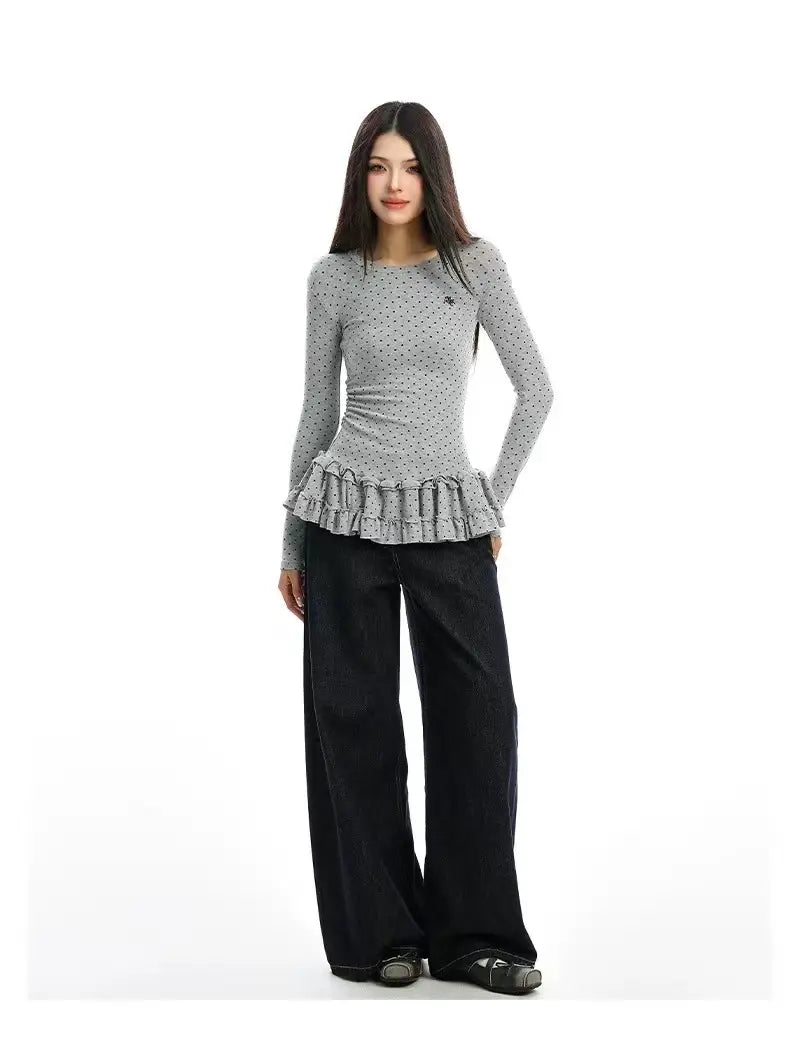 Ruffled Polka Dot Slim Fit Top   OL2014