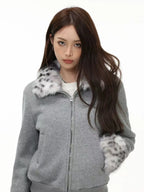 Leopard Faux Fur Collar Fitted Jacket   OL2015