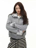 Leopard Faux Fur Collar Fitted Jacket   OL2015