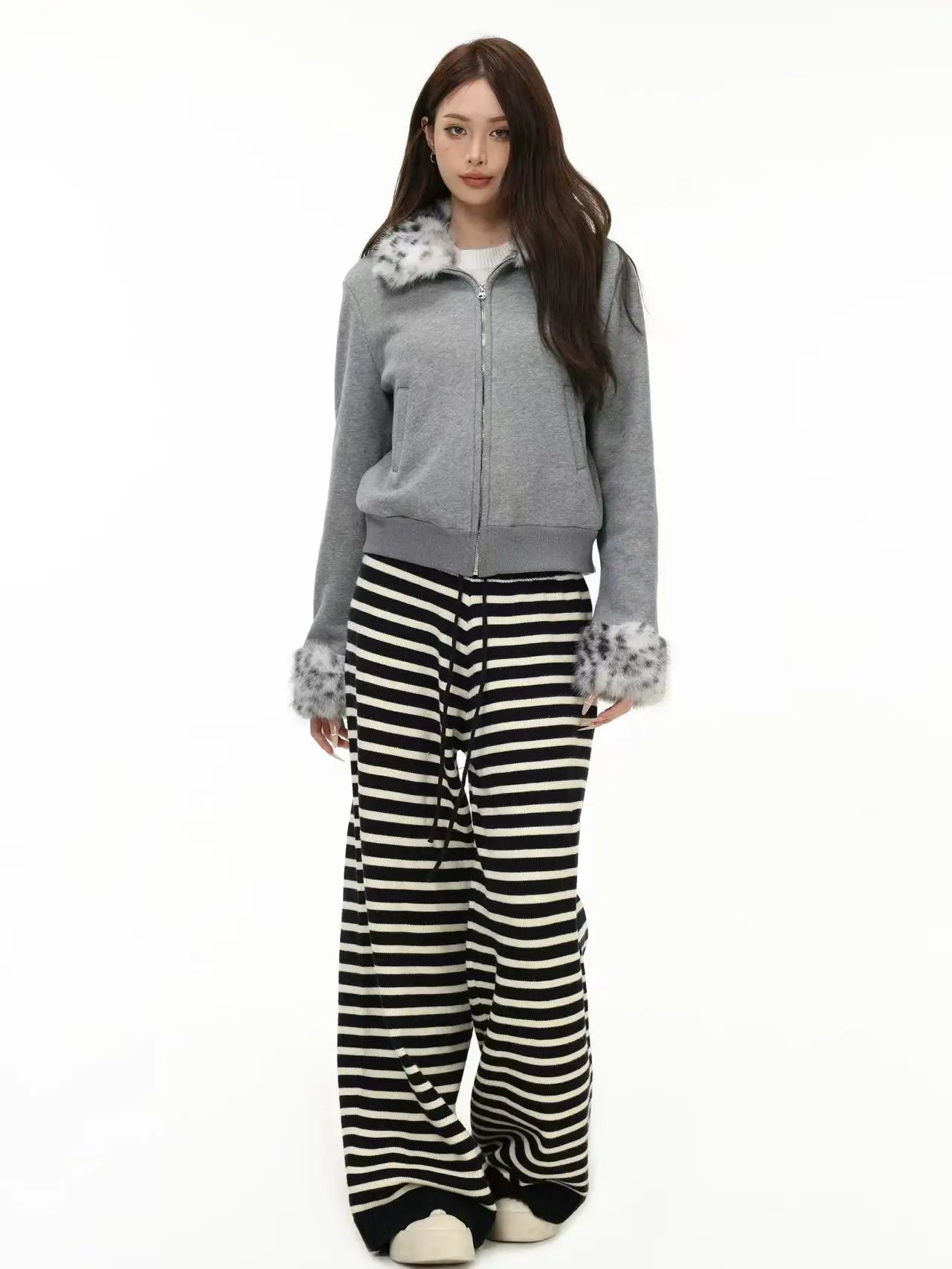 Leopard Faux Fur Collar Fitted Jacket   OL2015