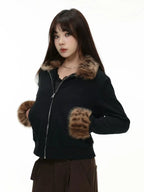 Leopard Faux Fur Collar Fitted Jacket   OL2015