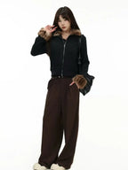 Leopard Faux Fur Collar Fitted Jacket   OL2015