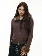 Leopard Faux Fur Collar Fitted Jacket   OL2015