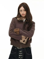 Leopard Faux Fur Collar Fitted Jacket   OL2015