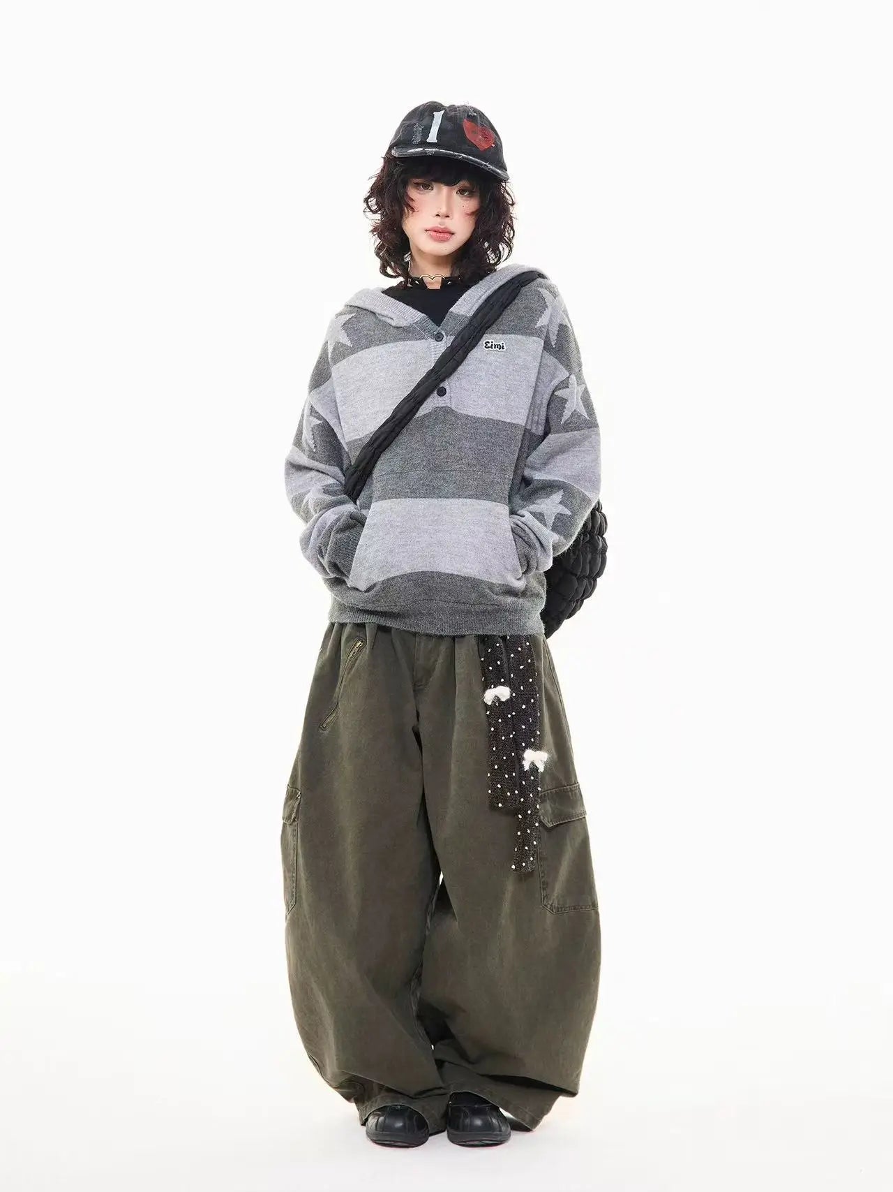 Retro Star Striped Hoodie Knit   OL2016