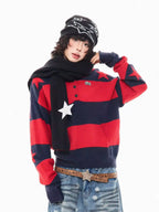 Retro Star Striped Hoodie Knit   OL2016