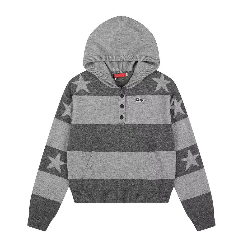 Retro Star Striped Hoodie Knit   OL2016