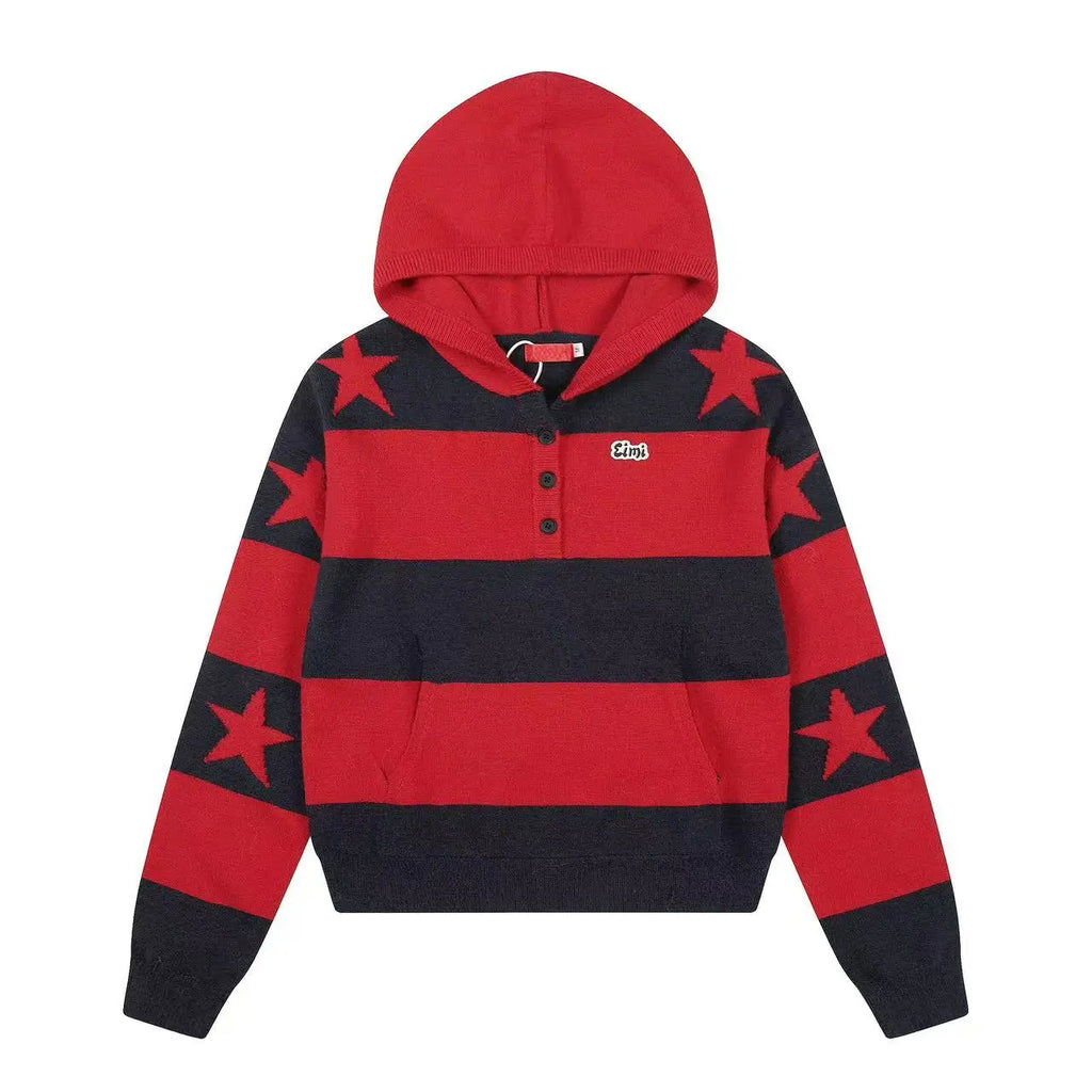 Retro Star Striped Hoodie Knit   OL2016