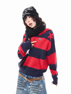 Retro Star Striped Hoodie Knit   OL2016