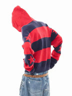 Retro Star Striped Hoodie Knit   OL2016