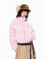 Star Print Stand Collar Puffer Jacket   OL2017