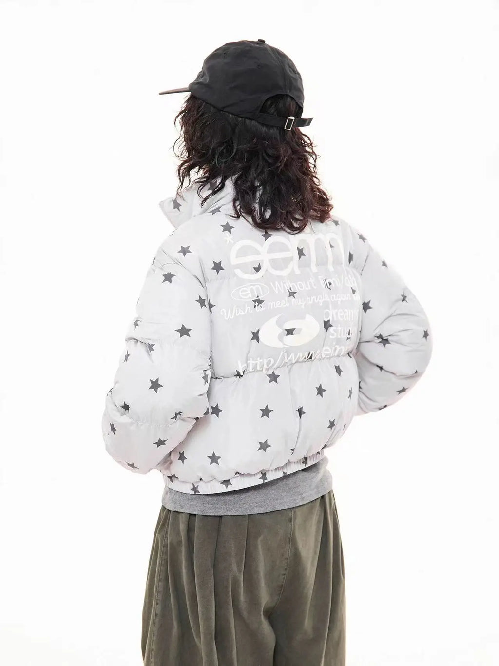 Star Print Stand Collar Puffer Jacket   OL2017