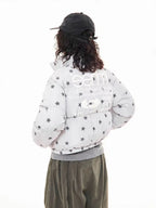 Star Print Stand Collar Puffer Jacket   OL2017