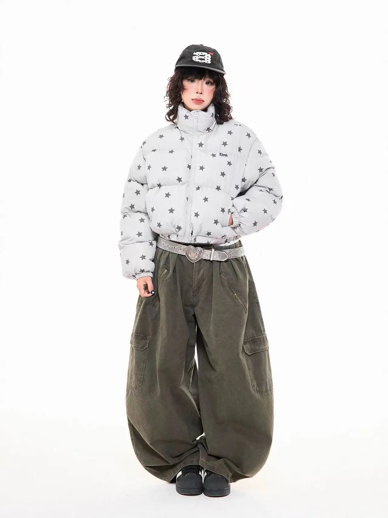 Star Print Stand Collar Puffer Jacket   OL2017