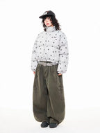 Star Print Stand Collar Puffer Jacket   OL2017