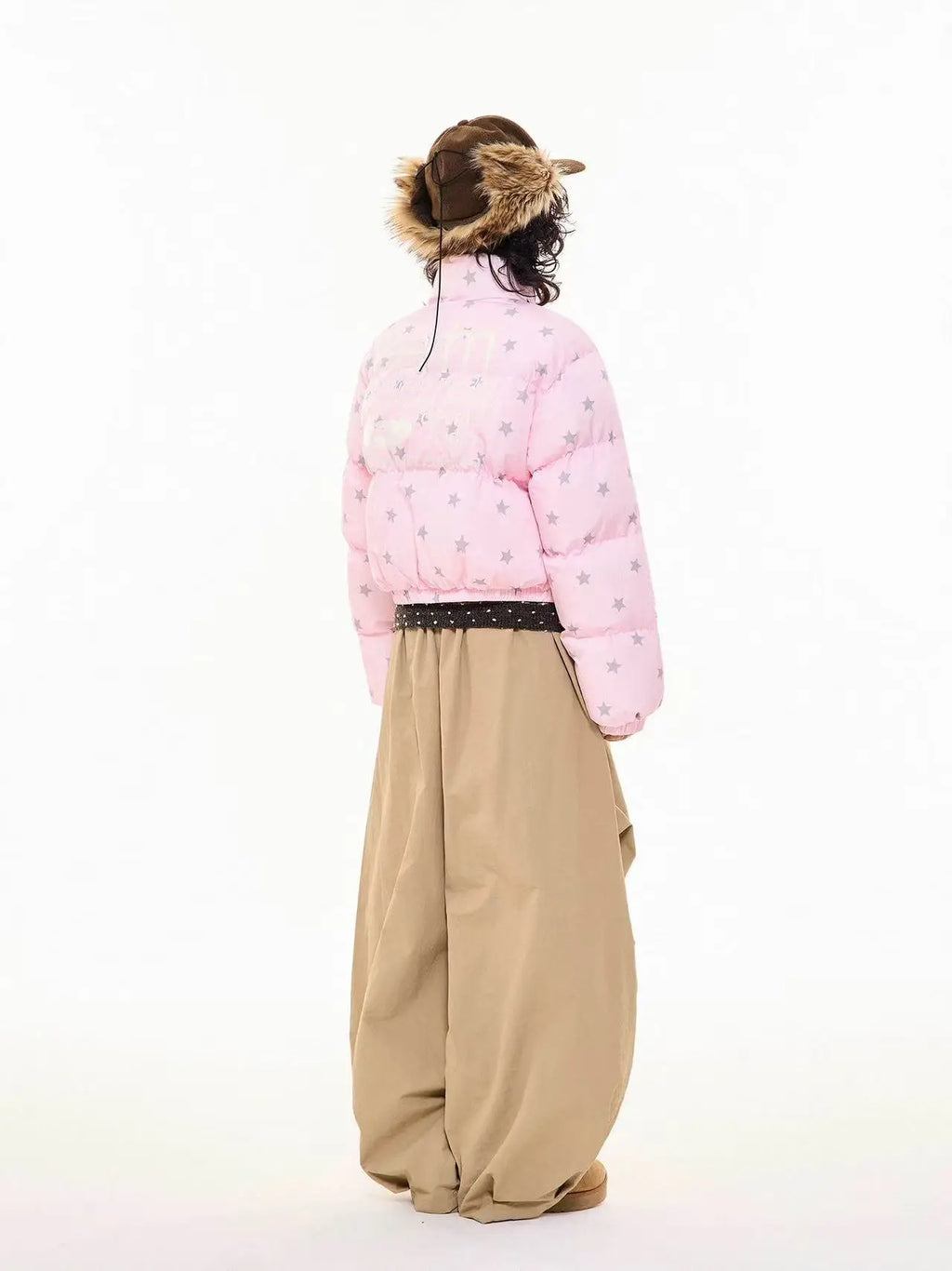 Star Print Stand Collar Puffer Jacket   OL2017