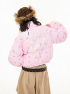 Star Print Stand Collar Puffer Jacket   OL2017