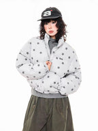Star Print Stand Collar Puffer Jacket   OL2017