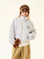 Retro Striped Stand Collar Puffer Jacket   OL2018