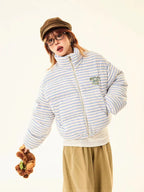 Retro Striped Stand Collar Puffer Jacket   OL2018