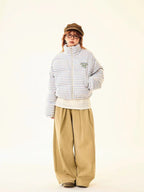 Retro Striped Stand Collar Puffer Jacket   OL2018