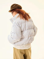 Retro Striped Stand Collar Puffer Jacket   OL2018