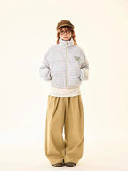 Retro Striped Stand Collar Puffer Jacket   OL2018