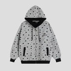 Vintage Star Print Fleece Zip Hoodie  OL2019