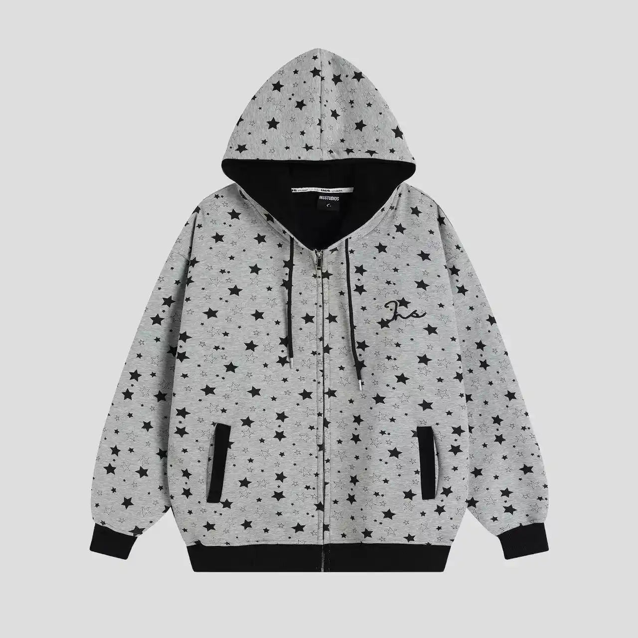 Vintage Star Print Fleece Zip Hoodie  OL2019