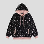 Vintage Star Print Fleece Zip Hoodie  OL2019