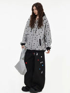 Vintage Star Print Fleece Zip Hoodie  OL2019