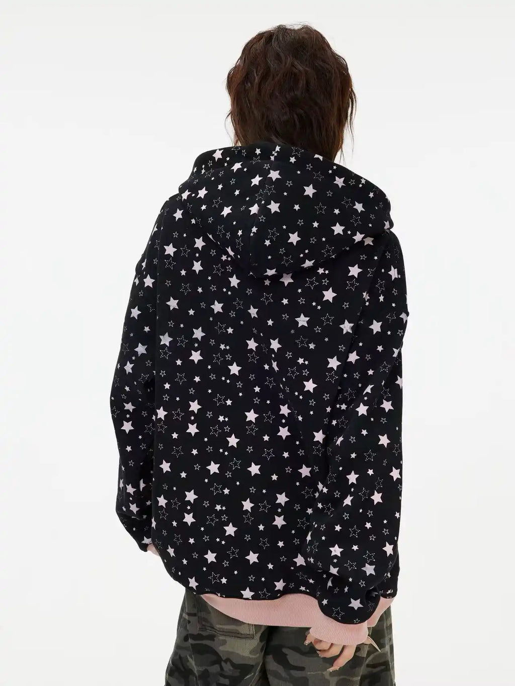 Vintage Star Print Fleece Zip Hoodie  OL2019