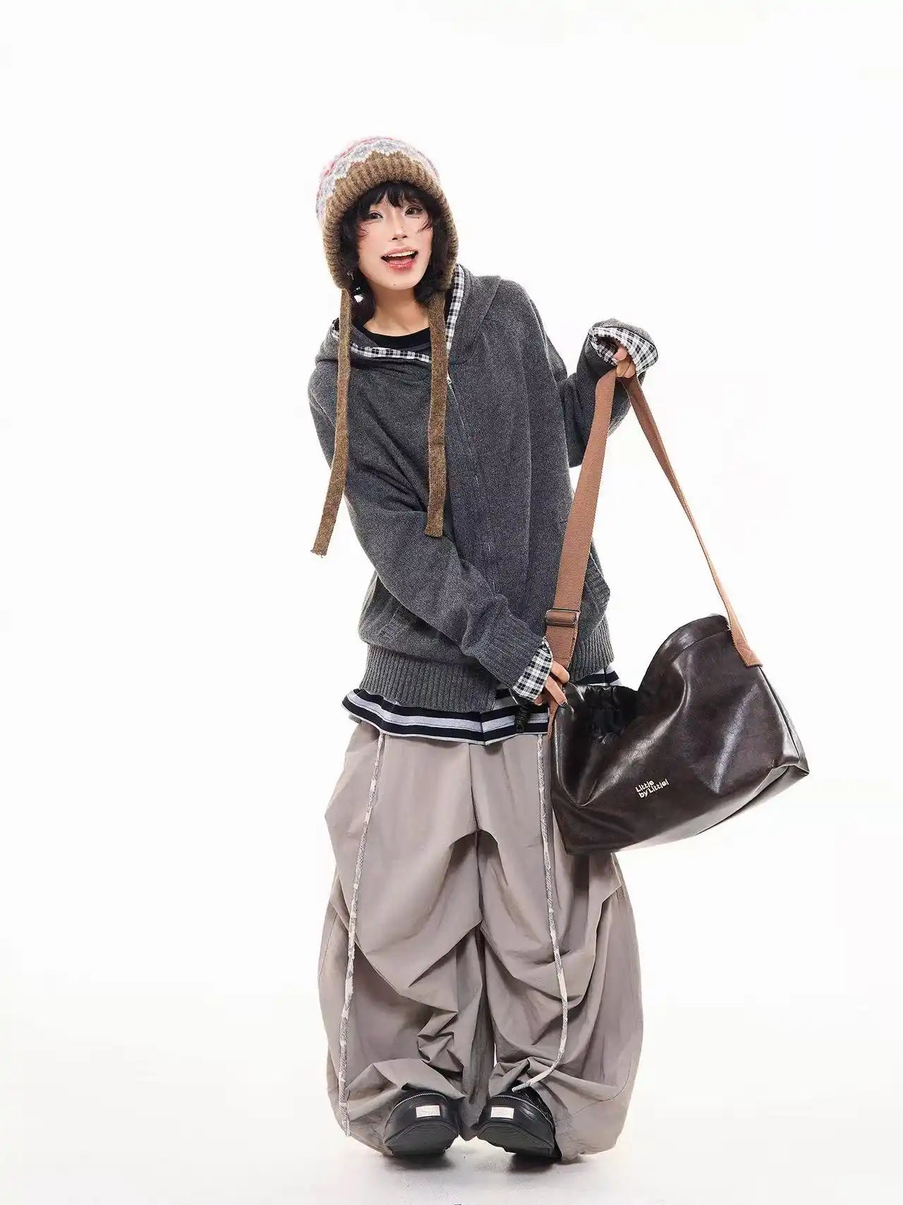 Vintage Check Patchwork Hooded Knit Jacket   OL2023