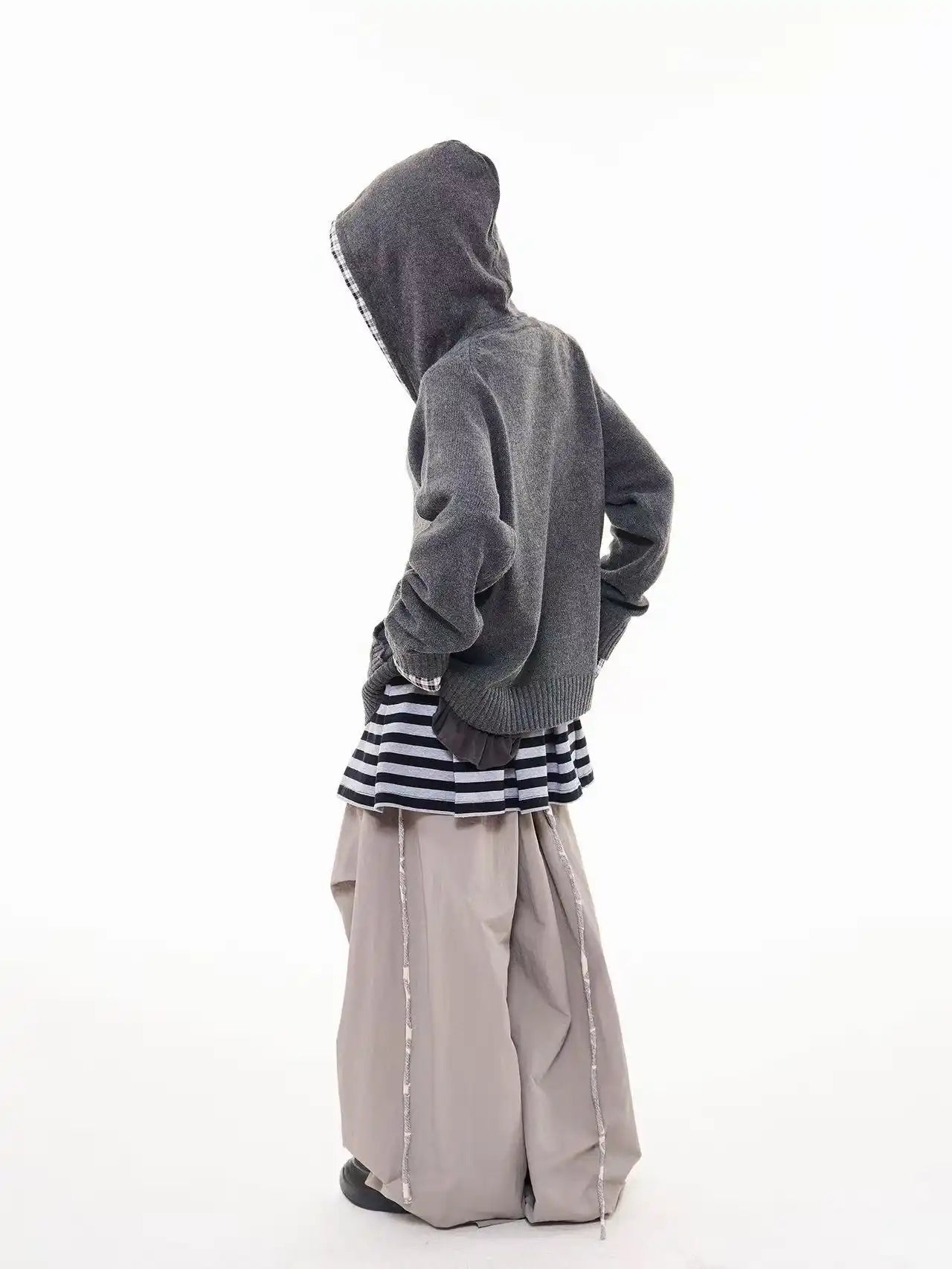 Vintage Check Patchwork Hooded Knit Jacket   OL2023