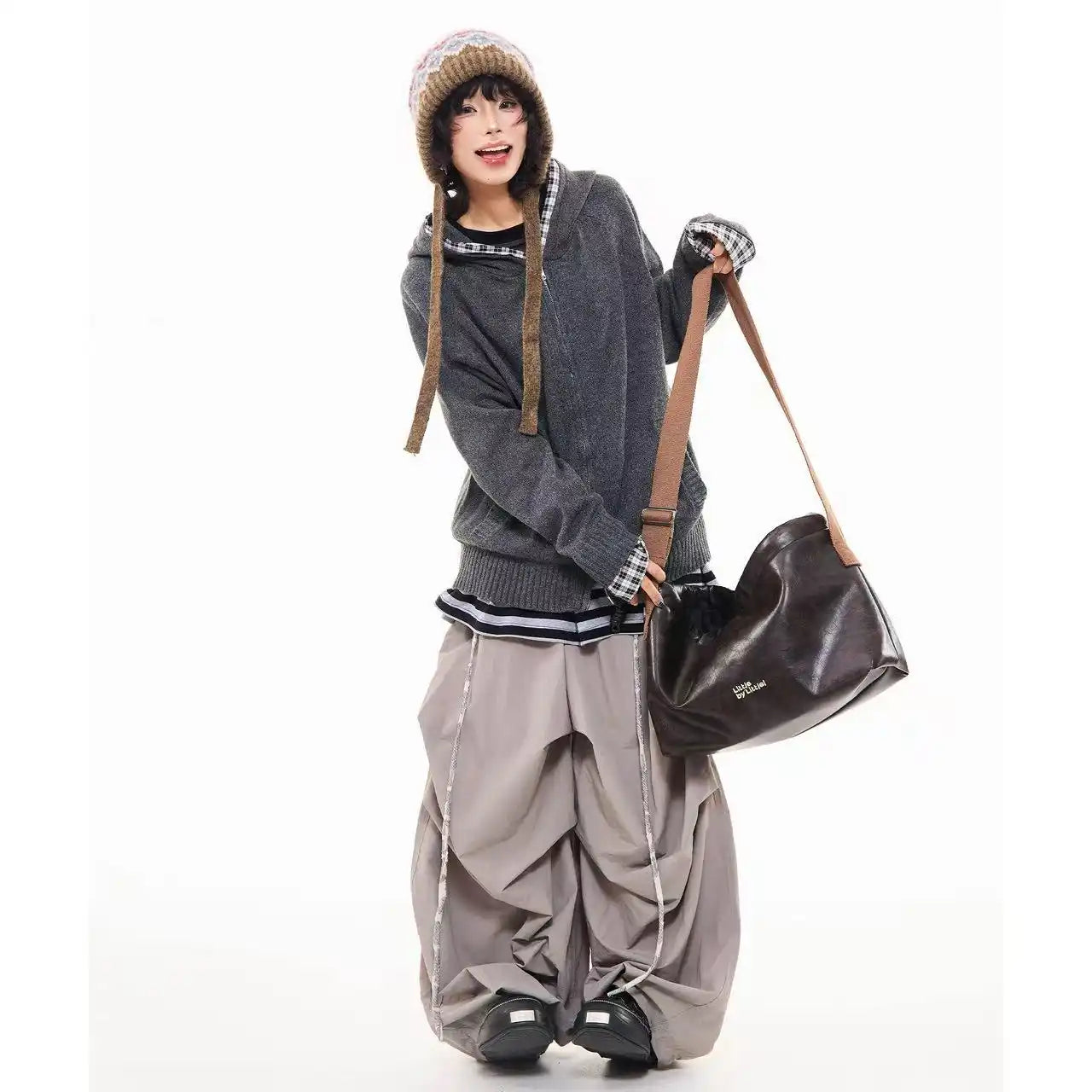 Vintage Check Patchwork Hooded Knit Jacket   OL2023